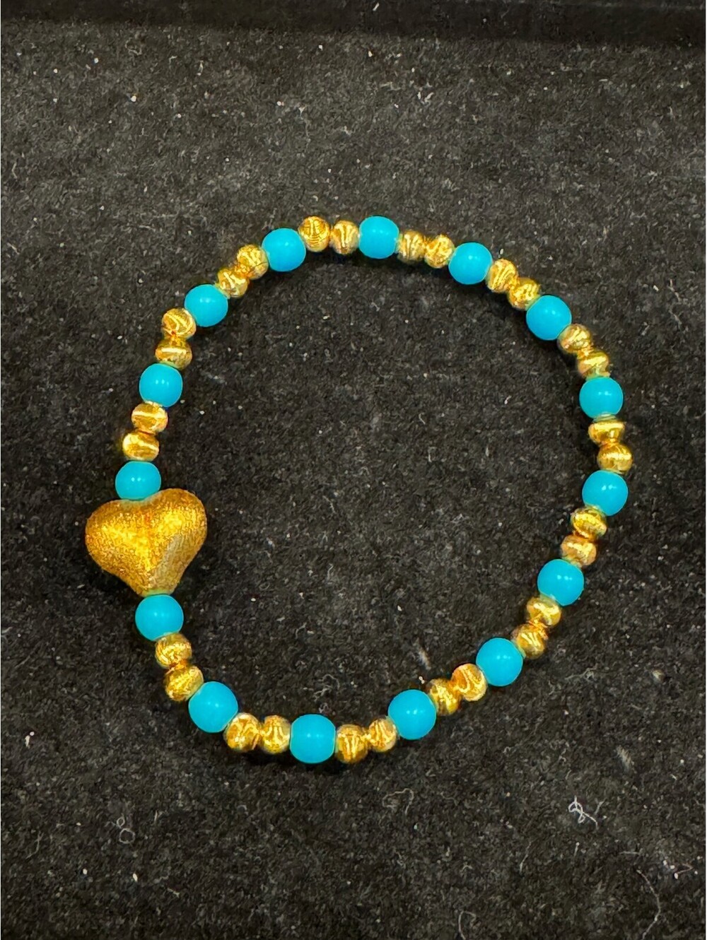 Blue and Gold Beaded Heart Charm Bracelet